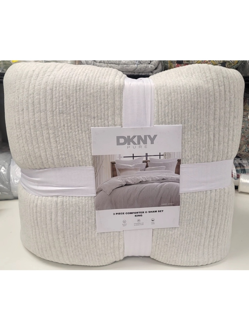 DKNY Pure Ribbed Jersey 3-piece King Comforter Set Heather Gray-